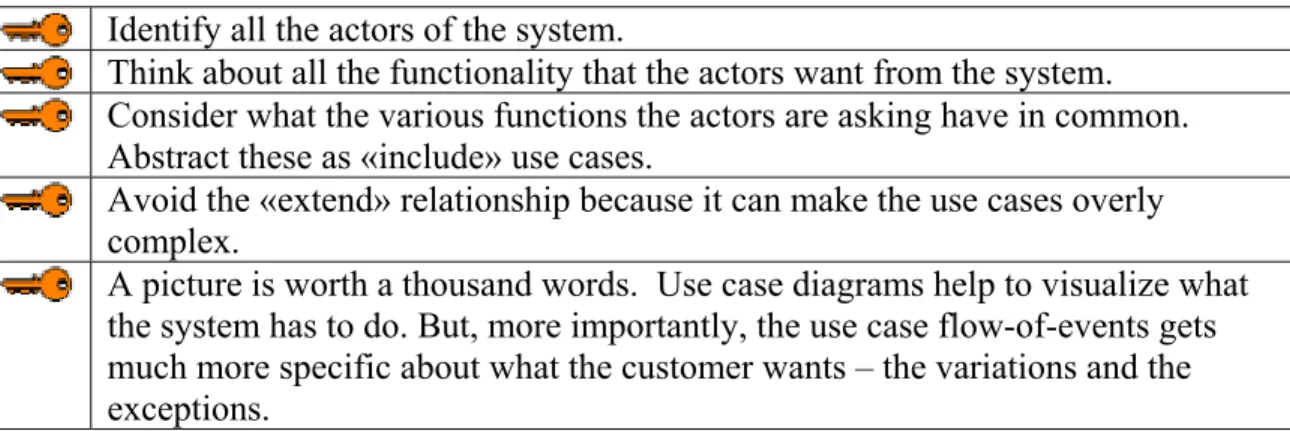 Table 1:  Key Ideas for Use Case Requirements 