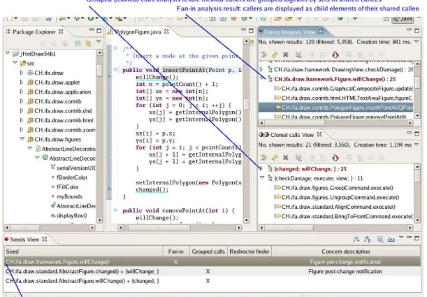 Figure 1.3: FINT views for source code analysis and management of the aspect mining results.