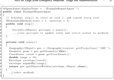 Fig. 6.Example of an agent in Repast Simphony, with a basic sense method.