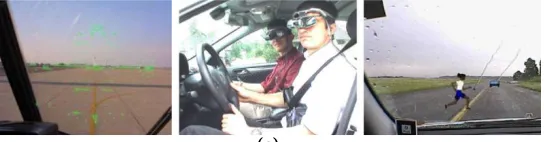 Fig 1. Augmented Reality In Driving. The driver wears glasses which will map certain virtual objects onto the screen, like in this case, a virtual pedestrian