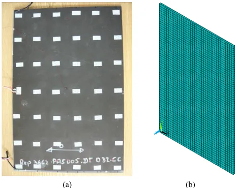 Figure 1. Tested plate (a) and 3D FE model (b). (a) Tested   composite plate [8]; (b) 3D FE model