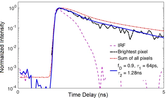 Fig. 4. Measured IRF, measured and fitted histograms. 