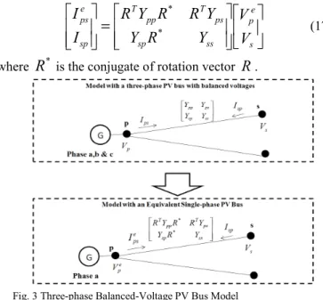 Fig. 3 shows an example of determining an equivalent  model for a distribution system with three-phase ganged  regulated PV buses