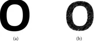Figure 12. Sample of undistorted and distorted font for the letter “O”. (a) Undistorted font; (b) Distorted font