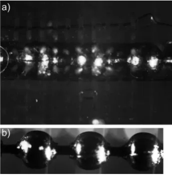 Fig. 2Schematic and photo of the cilia array with deﬂection by the ballchain, view from the right (a), top view (b) and view from the front (c).
