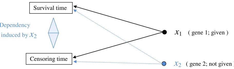 Figure 1  An example that T  and U  are not conditionally independent given only x1 . The 