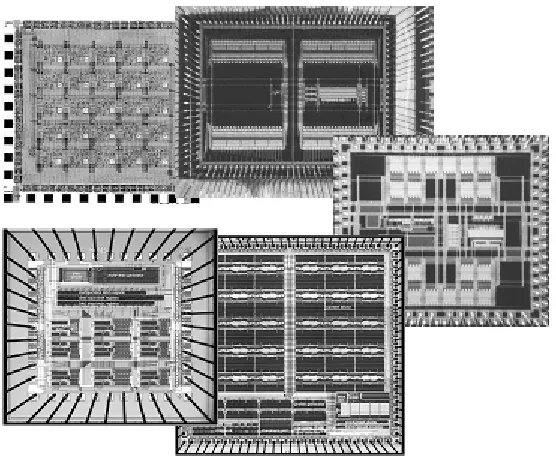 Figure 1.3: Evolution of the chips, Retina-1, 2, 3, 3.55, 4 (clockwise from top left) 