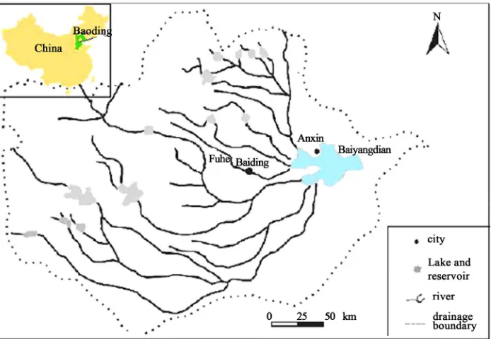 Figure 1. Map of the studied area and water systems of drainage area. 