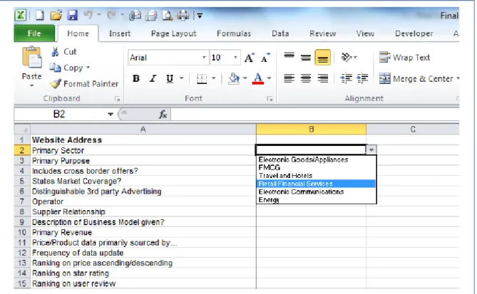 Figure 1: Example of pull-down menus adjacent to the evaluation criteria in the evaluation tool 