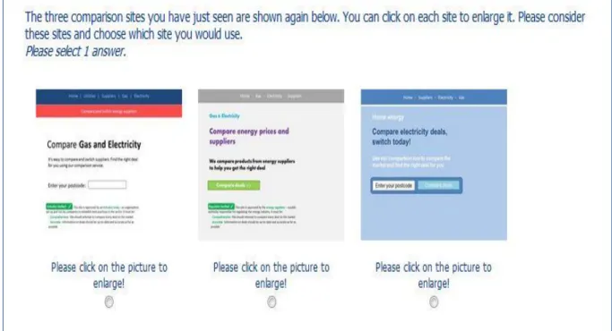 Figure 3: Example screen shot selection of comparion tool, electricity sector 