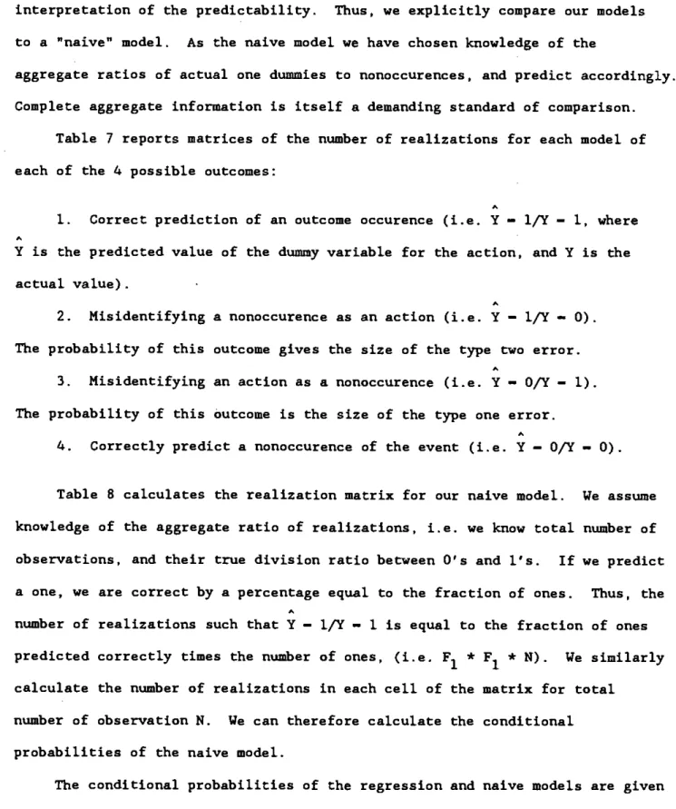 Table 7 reports matrices of the number of realizations for each model of each of the 4 possible outcomes: