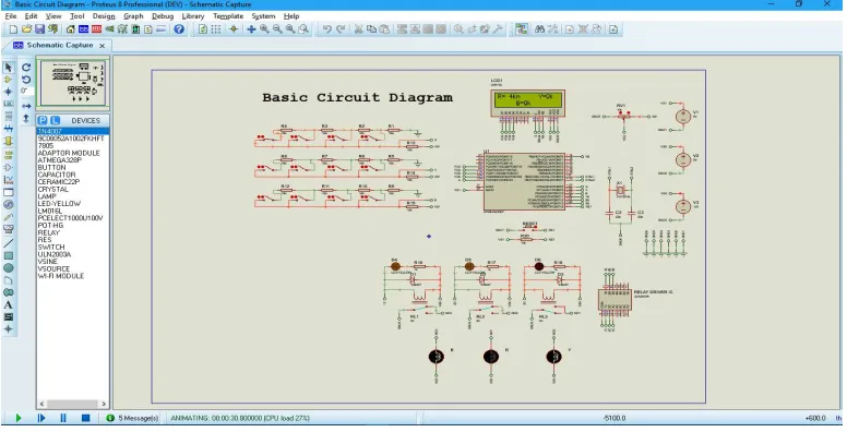 Fig.4: Simulation of Basic Circuit Diagram (with fault) in Proteus 8 Software 