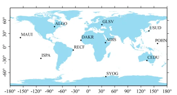 Figure 4. IGS stations used to test the predicted clock corrections. 