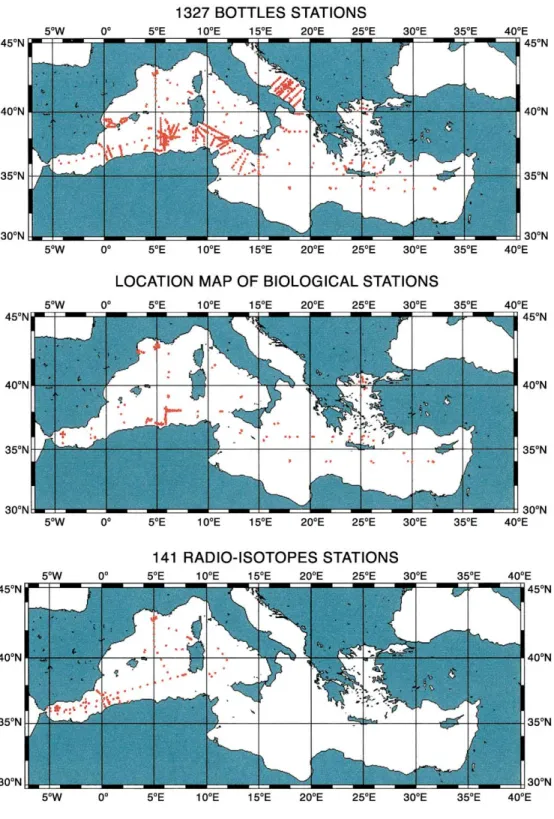 Fig. 5. Positions of the biochemistry data collected in the water column.