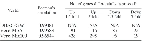 FIG. 5. Expression analysis of DBAC-L at the RNA and protein levels. (A and B) Microarray analysis was used to assess gene expression inVero cells infected with DBAC-L vectors