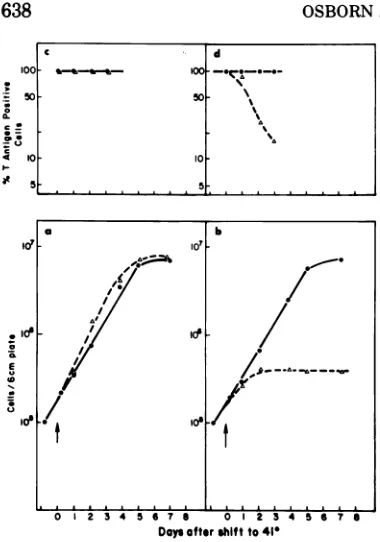 FIG.1.positiveseededwere33seededandcm-dishtransformantcencemeasuredCellb). C. (a and b) Growth curves of (a) wild-type WT4 and (b) tsA transformant tsA28.3 measured at 33 C (0) or at 41 C (A)