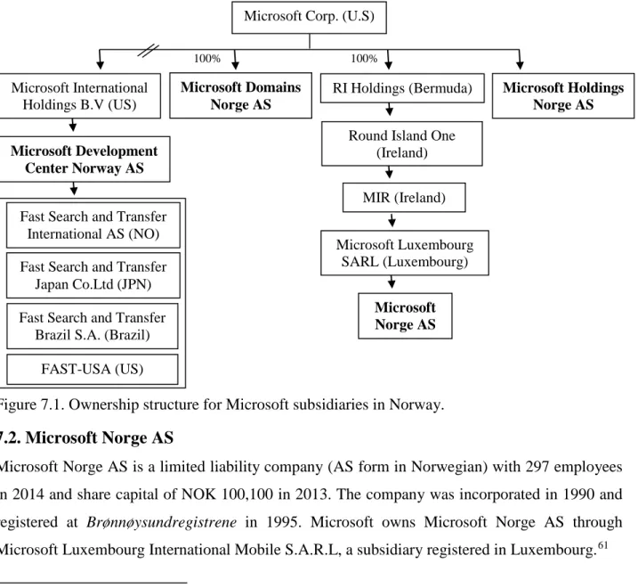Figure 7.1. Ownership structure for Microsoft subsidiaries in Norway. 