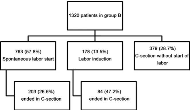Figure 1. Way in which the patients from group B started their labor and how they fi-nished it