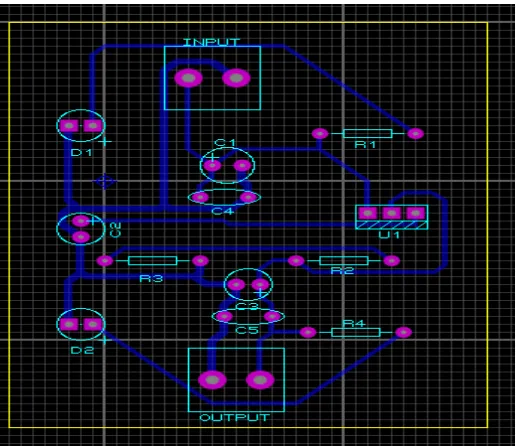 Fig 10:  3D view of the PCB Layout for Linear buck converter using LM317  