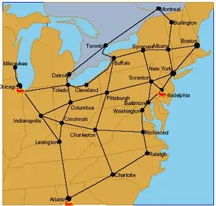 Figure 4.3: Map displaying cities and rail connections between them presented to the user