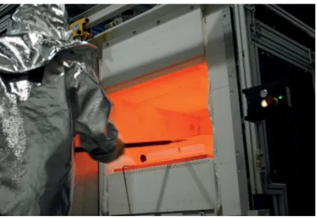 Figure 6. Removal of superplastically formed part from 200 tonne forming press. The forming cycle is developedusing a ﬁnite element based approach to control the strain rate within the part to be within the optimum formingwindow.