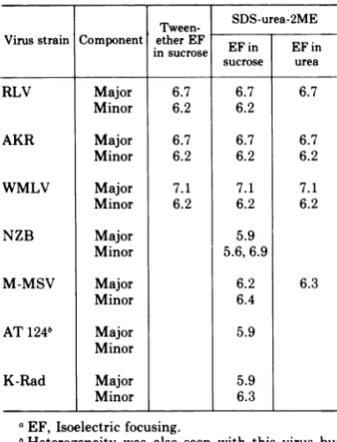 TABLE 1. Isoelectric points (pI) of MuLV gs Antigensa