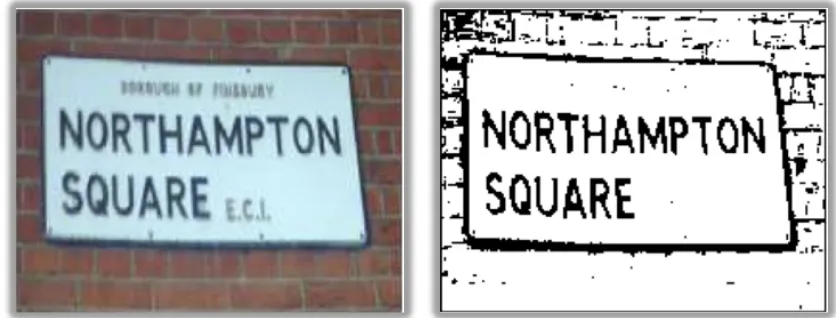 Figure 2-10: Pattern recognition of road signs a) Original image and b) Detected image 