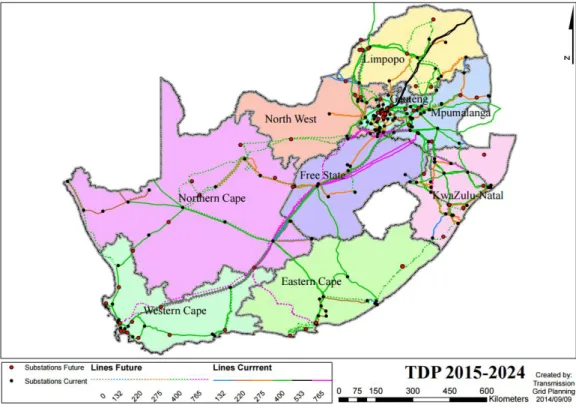 Figure 11: South Africa's national grid development plan 2015-2024, (Eskom, 2014) 