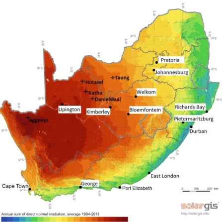 Figure 12: South African DNI map, (GeoSun Africa, 2016) 