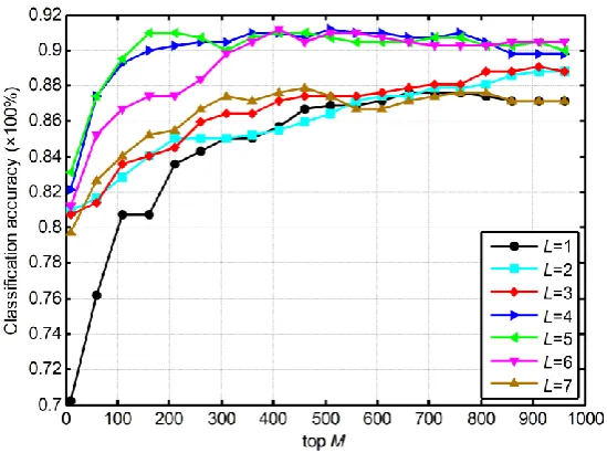 Fig. 8. Classification accuracy with different L  and M . 