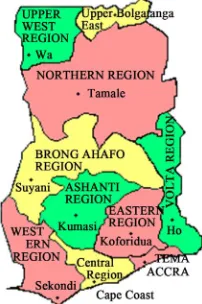 Figure 1. Map of Ghana showing regions [15]. 