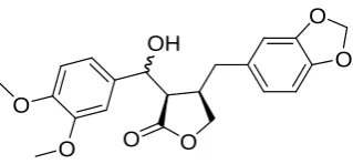 Figure 1. The structure of (3R,4R)-4-((benzo[d][1,3]dioxol-5-yl)methyl)-dihydro-3-(hydroxy(3,4-dimethoxyphenyl)methyl)furan-2(3H)-one