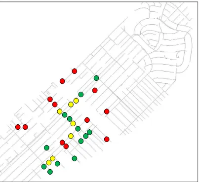 Figure ‎4.1 A Section of drainage system in NE with reported and predicted hotspots. Red 