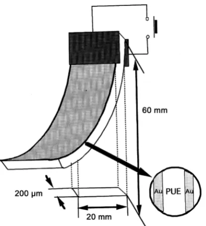 Figure 2. The bending displacement of the film as a function of applied voltage. Four kinds of combinations of metal were shown