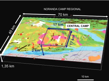 Figure 4: Outline of 3D models constructed in the Noranda Camp. 