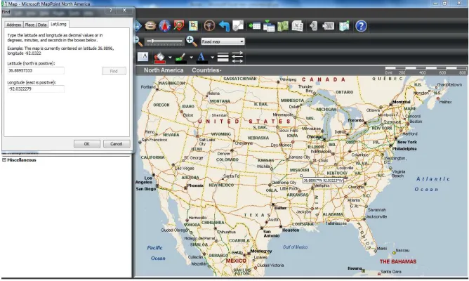 Figure 2.1This ﬁgure shows the Map Point dialog box for ﬁnding a point on the Earthusing the latitude and longitude.