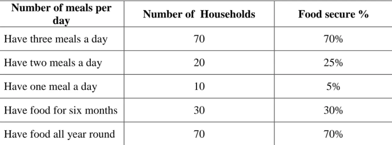 Table 8: Food Security at Household Level 