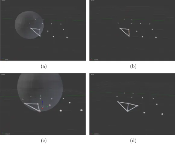 Figure 6.2: This figure illustrates the pivoting operation in R 3 . Subfigure (a) shows the the initial ball touching three points in the point cloud with the edges between each of these points