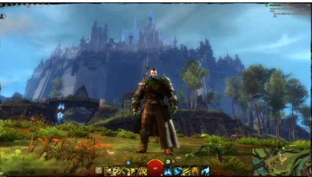 Figure 1.1: Screenshot of Guild Wars 2[3] - This screenshot illustrates a 3D rep- rep-resentation of a virtual world as shown to the user