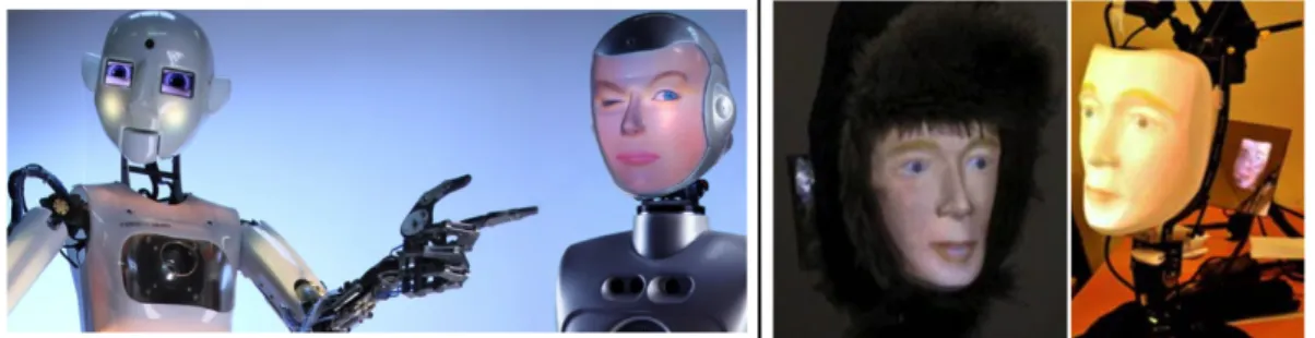 Figure 3.2: Examples of mixed machine and computer graphic interaction technologies. Left image: RoboThespian (left) and SociBot (right)