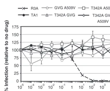 FIG. 1. A subset of adaptive mutations impart function to a V3-truncated Env. SupT1.CCR5 cells were infected with 5 ng of luciferase reporterviral pseudotypes bearing the indicated Env, and luciferase expression was measured 72 h postinfection