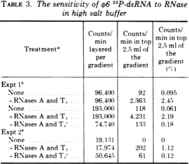 TABLE 3. The sensitivity of 06 32P-dsRNA to RNasein high salt buffer