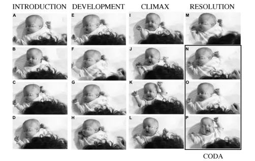 FIGURE 3 | Baby B’s expressive actions at different moments in interaction with his mother