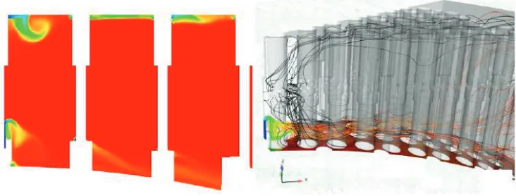 Figure 3. Base flow, temperature contours (left) and streamlines (right). 