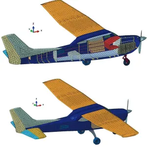 Figure 1. FE-model of Cessna 210: Cross section and isometric view. 