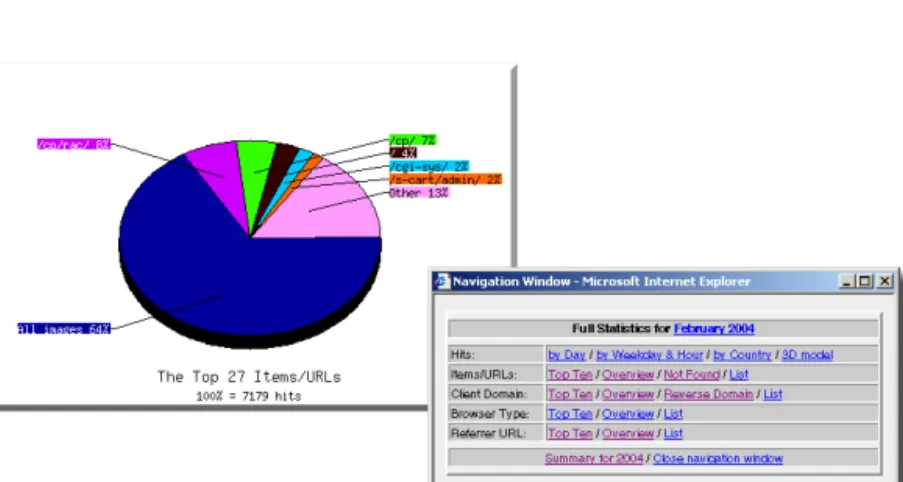 Figure 6: The Site Statistics tool report window and popup navigation box.