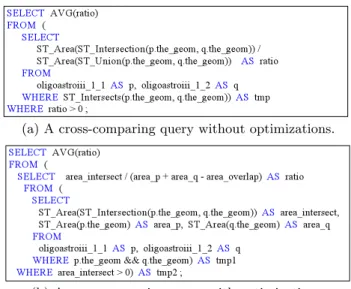 Figure 2: Execution time decomposition of cross-comparing queries in PostGIS on a single core.