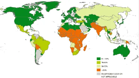 Figure A.1 Proportion of the population using improved sanitation in 2010 (WHO and UNICEF 2012) 