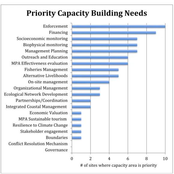 Figure 1:   Number of sites that identified capacity area as a priority need 