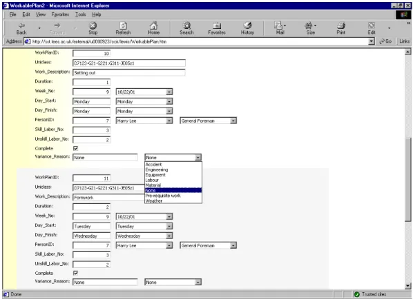 FIG. 10: An example of weekly work plan. 